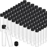 Saysurey 100 Pcs 30ml Glass Test Tubes Vial with Black Screw Cap 22x120mm, Clear Stoppers Flat Bottom Alcohol Glass Tubes Container Vial for Lab Plants Scientific Experiments Candy Storage Party Favor
