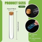 Thyle 100 Pcs Glass Test Tubes with Cork Clear Stoppers Round Bottom Lab Test Alcohol Tampons Glass Tubes Container Vials for Plants Scientific Experiments Candy Storage Party Favors (25x140mm/45ml)