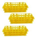 Pocomoco 3 Packs Plastic Test Tube Rack, 24 Holes Lab Test Tube Rack Holder for 25mm Test Tubes, Yellow, Detachable (Yellow24)