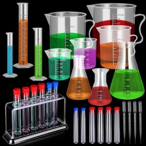 28-Piece Plastic Lab Set: Cylinders, Beakers, Flasks