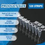 LemonRoad 125 Strips PCR Tubes with Flat Caps