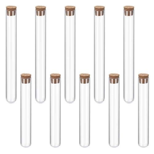 Clear Plastic Test Tubes with Cork Stoppers - 10 Pack