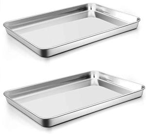 2 Pack Large Stainless Steel Tray, Non Toxic & Healthy, Mirror Finish & Rust Free Thickening Pan, for Baking Cookie Sheet, Lab Medical Instruments, Dental, Tattoo and Surgical (16'' x 12'' x 1'')