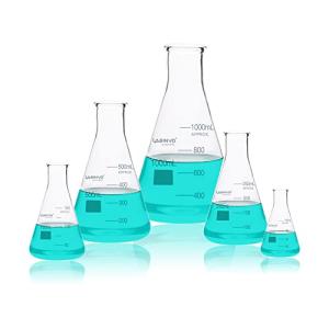 LABINVO Narrow Mouth Graduated Glass Erlenmeyer Flask Set, with Marking Spot, 1pc of Vol.50 150 250 500 1000 ml, 3.3 Borosilicate Glass,IN-EFNS01