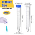200 Pcs Centrifuge Tubes 15ml Plastic Test Tube with Leak-Proof Screw Caps and Graduated Scale, Transparent Microcentrifuge Tubes Conical Sample Containers for Laboratory Experiments, Sample Storage