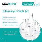 LABINVO Narrow Mouth Graduated Glass Erlenmeyer Flask Set, with Marking Spot, 1pc of Vol.50 150 250 500 1000 ml, 3.3 Borosilicate Glass,IN-EFNS01