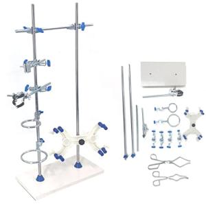 EWANYO Laboratory Stands Support Set, with a Round-jaw Burette Clamp & Butterfly Burette Clamp, Lab Clamp Retort and 2 Flask Ring Clamps, Rod Length 60cm Sciencent Laboratory Grade Lab Metalware Set