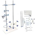 EWANYO Laboratory Stands Support Set, with a Round-jaw Burette Clamp & Butterfly Burette Clamp, Lab Clamp Retort and 2 Flask Ring Clamps, Rod Length 60cm Sciencent Laboratory Grade Lab Metalware Set