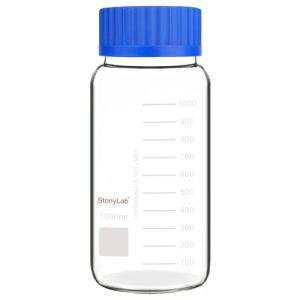 stonylab Graduated Storage Bottle, Premium Glass Round Bottom Reagent Bottle with GL80 Screw Cap, 1000 ml Wide Mouth Media Storage Bottle with Clear Scale