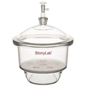 stonylab Glass Vacuum Desiccator with Glass Vacuum Valve and Porcelain Plate ID: 9.4 Inch