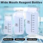 Multi-Size PP Lab Reagent Bottles Set with Scales-Wide Mouth Chemical Plastic Resistant Storage Containers, Airtight Leakproof Graduated Sample Bottles for Laboratory Liquids(20x8oz,12x17oz,6x34oz)
