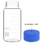 stonylab Graduated Storage Bottle, Premium Glass Round Bottom Reagent Bottle with GL80 Screw Cap, 1000 ml Wide Mouth Media Storage Bottle with Clear Scale