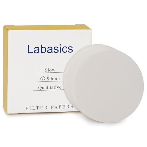 Labasics Slow Flow Qualitative Filter Paper with 10 Micron Pore Size, Cellulose Circles for Laboratory Analysis, 100 Pcs, 90 mm