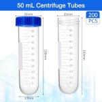 Konohan 200 Pack 50ml Polypropylene Centrifuge Tubes with Screw Caps Round Bottom Sterile Graduated Test Tubes for Science Lab School Storage