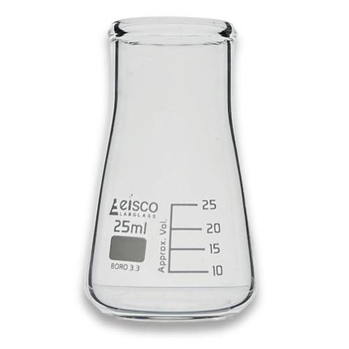 Eisco Labs - 25mL Conical Flask, Wide Neck, Borosilicate Glass, Heat Resistant Flask for Small Volume Mixing, Titrations, Sample Storage, Scientific Experiments - Chemists, Microbiologists & Labs