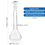 PATIKIL 100ml Volumetric Flask, 6Pcs 3.3 Borosilicate Glass Graduated Volumetric Measuring Flask with Plug Cap Tolerance 0.1ml for Lab Experiment, Clear