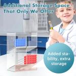 Acrylic Test Tube Rack, Clear Tube Holder Organizer Stand with 4 Compartments, Extra Bottom Storage, and 2 Pull-Out Trays, Wall Mount or Countertop for Lab, Hospital, Office, 11.7"H x 7.9"W x 5.2"D