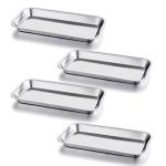 GETTON 4 Pack Small Surgical Tray, 201 Stainless Steel Tray with Seamless Trays and Moderate Edge Height for Lab Dental Tattoo Piercing Instruments Organizer, Silver
