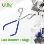 Utile Lab Beaker Tongs, Made of Mild Steel, with Chrome Plated Surface and Blue PVC Overmolding Cover, Laboratory Clamps for 50ML-2000ML Beakers, 4030.0903.1