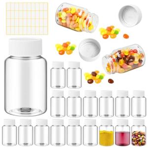 18-Pack Clear Plastic Medicine Bottles with Caps