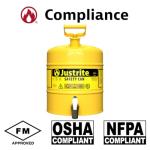 Justrite 5-Gallon Steel Safety Shelf Can, Yellow