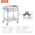 Stainless Steel Utility Cart with Wheels - 2 Shelves