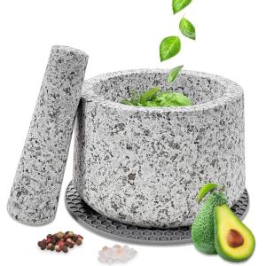 Granite Mortar and Pestle Set with Silicone Pad