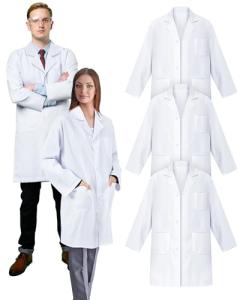 3-Pack White Unisex Lab Coats for Adults