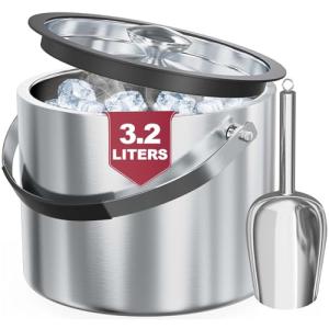 Stainless Steel Insulated Ice Bucket with Lid and Scoop