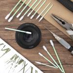 HINZIC 140PCS Foam Cleaning Swabs 4 Types Microfiber Knitted Polyester Cleanroom Swab Sticks Head Lab Swab for Electronics, Printer, Gun, Camera, Optics Lens, Watch, Arts and Crafts, Car Detailing