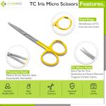 Cynamed TC Iris Micro Dissecting Scissors with Tungsten Carbide Inserts and Gold Rings - Premium Quality - Perfect for Fine Precision Tissue Dissection, Suture Removal (4.5 in. - Straight Blades)