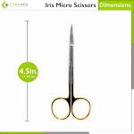 Cynamed TC Iris Micro Dissecting Scissors with Tungsten Carbide Inserts and Gold Rings - Premium Quality - Perfect for Fine Precision Tissue Dissection, Suture Removal (4.5 in. - Straight Blades)