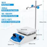 eLabPal Magnetic Stirrer Hot Plate Mixer, 2000mL Stirring Capacity Lab Magnetic Hotplate Stirrer, 270°C/520°F Hotplate and 100-1500 RPM Lab Stirrers with Stir Bar and Fuse