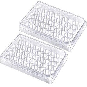 Tellegloww 2 Pack Disposable Sterile Flat Tissue Cell Culture Plates with Lid Tissue Culture Treated Plate for Lab Cell Culture, Clear (48 Well)