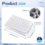 Tellegloww 2 Pack Disposable Sterile Flat Tissue Cell Culture Plates with Lid Tissue Culture Treated Plate for Lab Cell Culture, Clear (48 Well)