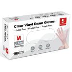Schneider Clear Vinyl Exam Gloves, 4-mil, Large 100-ct Box, Latex-Free, Disposable Gloves, Medical Gloves, Cleaning Gloves, Food Prep Gloves, Food Safe Rubber Gloves, Powder-Free, Non-Sterile
