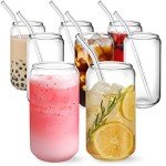 8-Pack Can-Shaped Drinking Glasses with Straws