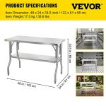 VEVOR Heavy-Duty Folding Stainless Steel Worktable