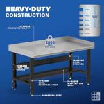 60" Stainless Steel Adjustable Workbench with Shelf