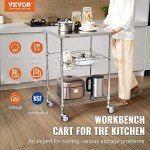 VEVOR 3-Tier Rolling Utility Cart with Brake Wheels