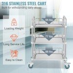 Stainless Steel 3-Shelf Rolling Lab Cart