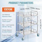 Stainless Steel 3-Shelf Rolling Lab Cart