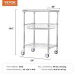VEVOR 3-Tier Rolling Utility Cart with Brake Wheels