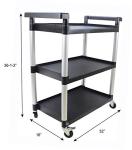 MaxWorks 3-Shelf Plastic Cart with Wheels, Black