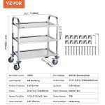 VEVOR 3-Tier Stainless Steel Utility Cart