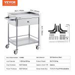 Stainless Steel Utility Cart with Wheels - 2 Shelves