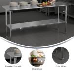 Stainless Steel Commercial Kitchen Prep Table 72