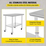 Stainless Steel Work Table with Wheels - 36x24 Inch