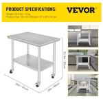Stainless Steel Work Table with Wheels - 36x24 Inch