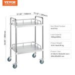 VEVOR Stainless Steel Lab Rolling Cart with Casters